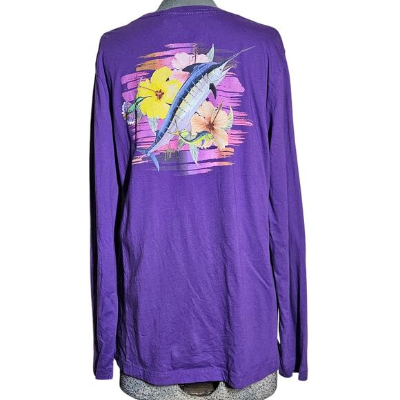 Guy Harvey Cotton Long Sleeve Purple Graphic Fish Tee Size XL - Picture 2 of 3